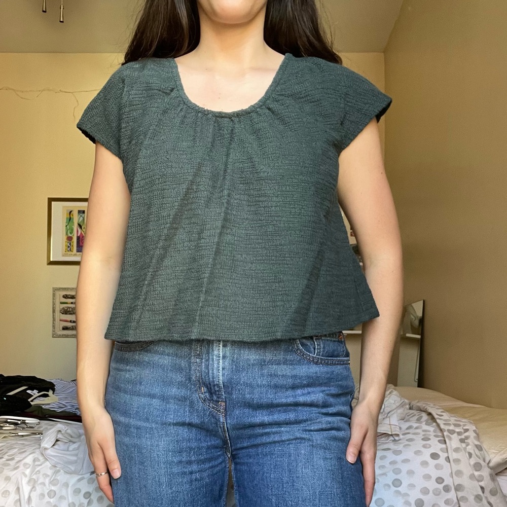 Dark Green Textured Knit Cotton Madewell Blouse